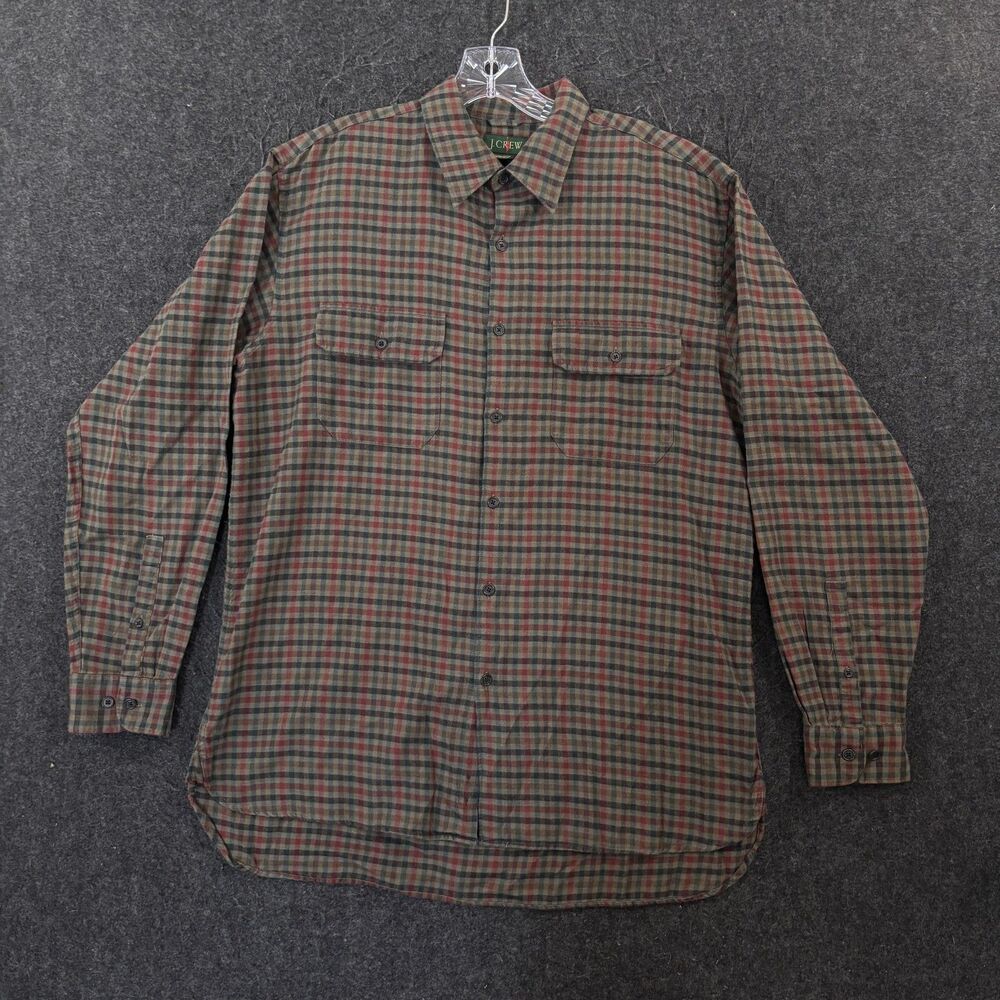 J.Crew Shirt Men's Medium Brown Plaid Cotton Wool Flannel Dual Pockets Oarsman